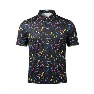 Sunday Swagger Men’s XL “Strokes” Black Geometric Performance Golf Polo